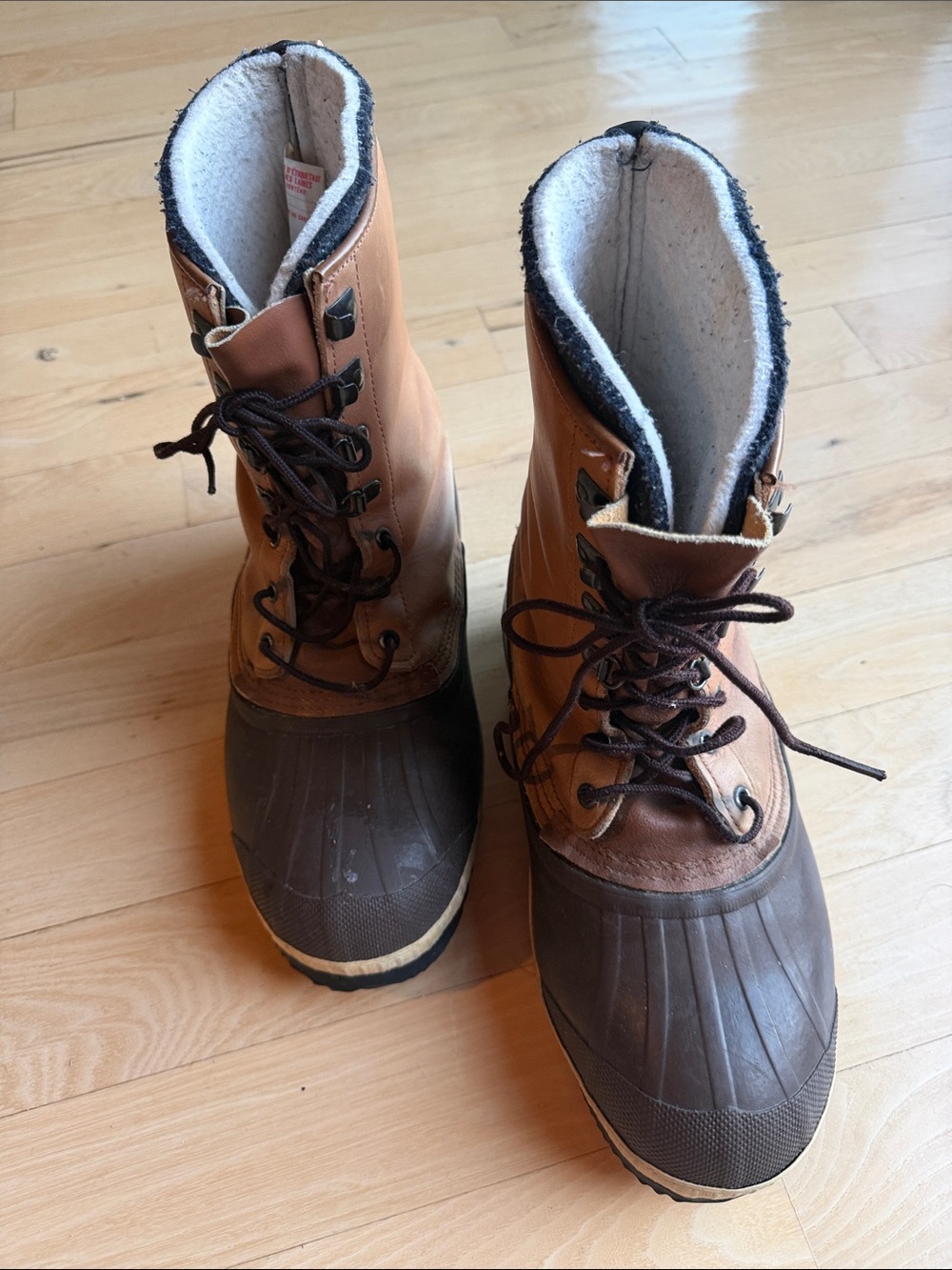 Sorel Premium Vintage Brown Waterproof Duck Boots Lace-Up Wool Insulated Sz 10